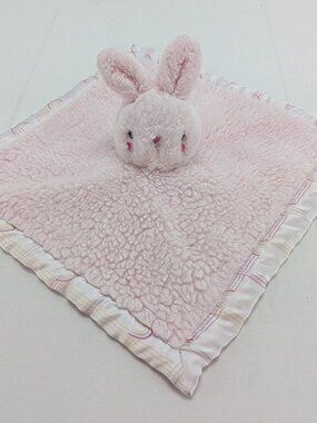 Parents Choice Security Baby Blanket Pink Bunny Sherpa Satin Rainbow 12" x 12"